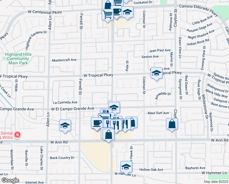 map of restaurants, bars, coffee shops, grocery stores, and more near 2802 Gardenia Flower Avenue in North Las Vegas