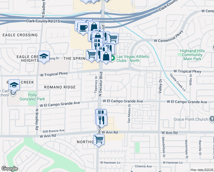 map of restaurants, bars, coffee shops, grocery stores, and more near 5848 Outraker Court in North Las Vegas