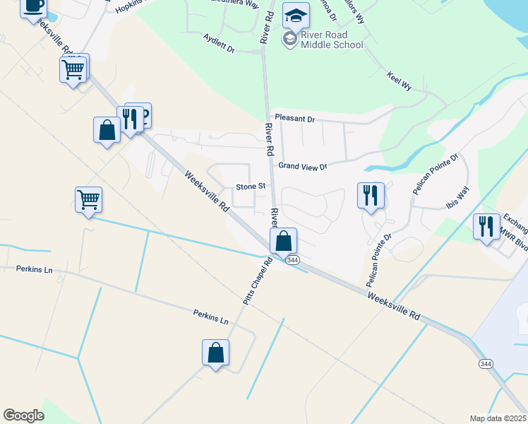 map of restaurants, bars, coffee shops, grocery stores, and more near 1892 Weeksville Road in Elizabeth City