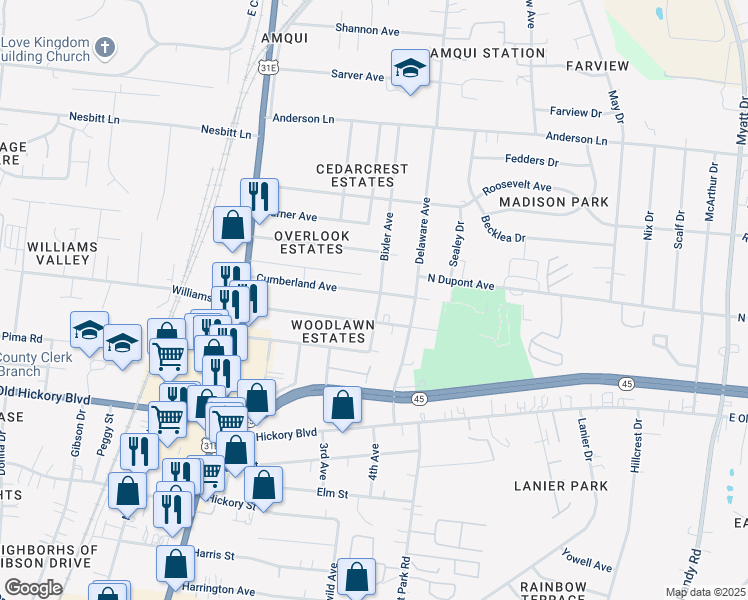 map of restaurants, bars, coffee shops, grocery stores, and more near 322 Cumberland Avenue in Nashville
