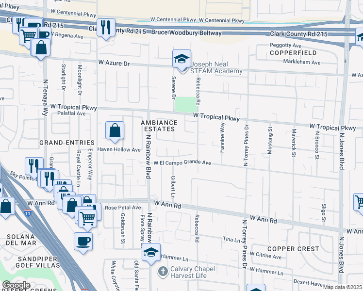 map of restaurants, bars, coffee shops, grocery stores, and more near 6679 Alpine Brooks Avenue in Las Vegas