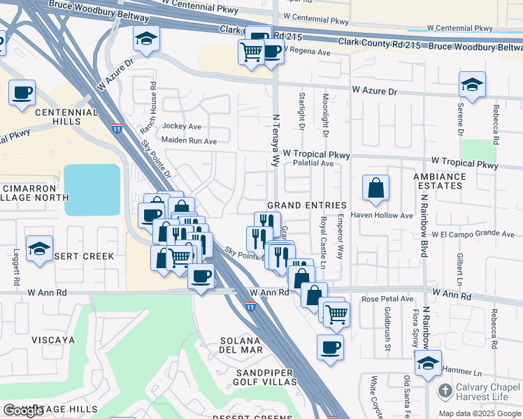map of restaurants, bars, coffee shops, grocery stores, and more near 7258 Golden Star Avenue in Las Vegas