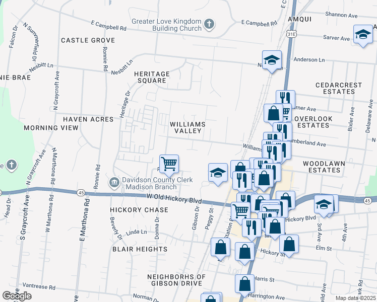 map of restaurants, bars, coffee shops, grocery stores, and more near 409C Williams Avenue in Nashville
