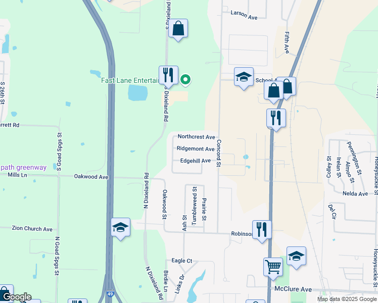 map of restaurants, bars, coffee shops, grocery stores, and more near 325 Ridgemont Avenue in Lowell
