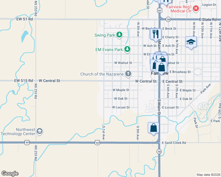 map of restaurants, bars, coffee shops, grocery stores, and more near 224 South 2nd Avenue in Fairview