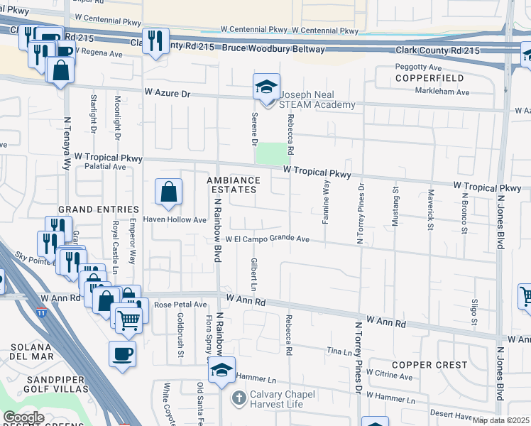 map of restaurants, bars, coffee shops, grocery stores, and more near 6679 Alpine Brooks Avenue in Las Vegas