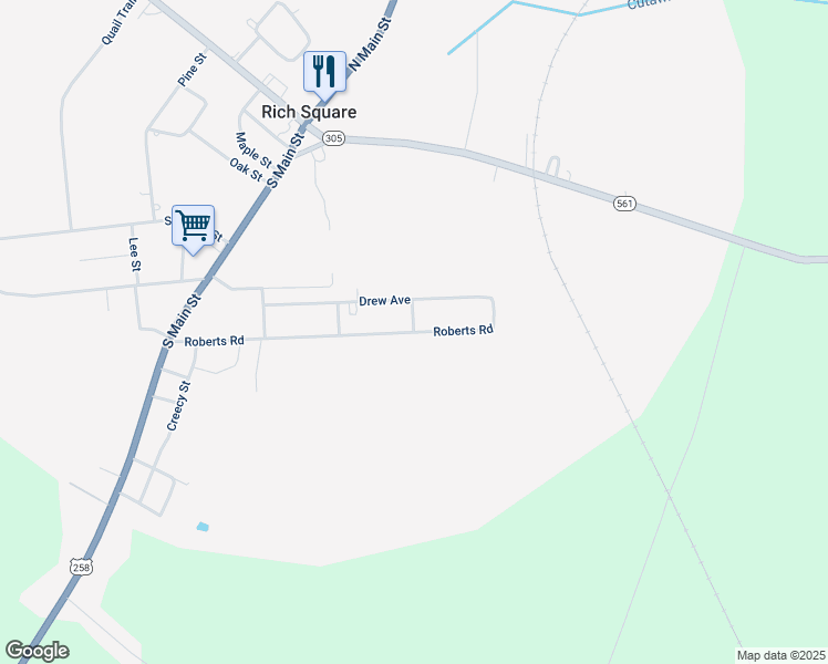 map of restaurants, bars, coffee shops, grocery stores, and more near 500 Roberts Road in Rich Square