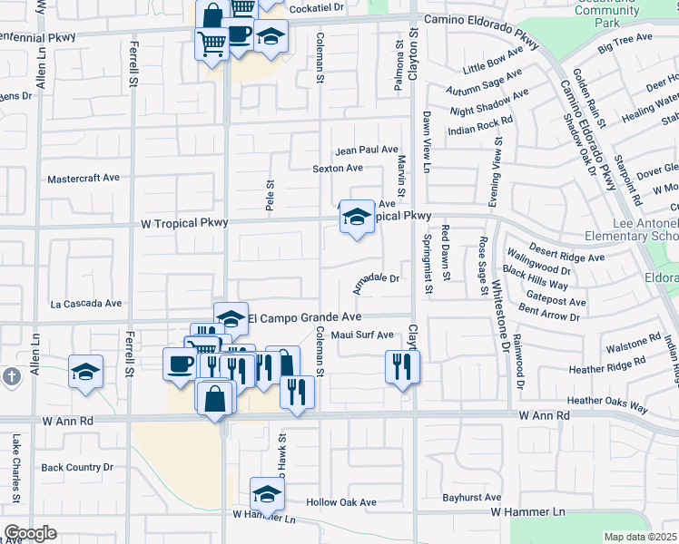 map of restaurants, bars, coffee shops, grocery stores, and more near 2309 Silver Clouds Drive in North Las Vegas
