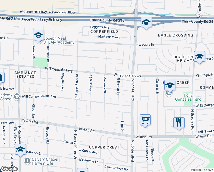map of restaurants, bars, coffee shops, grocery stores, and more near 6215 Corbett Street in Las Vegas