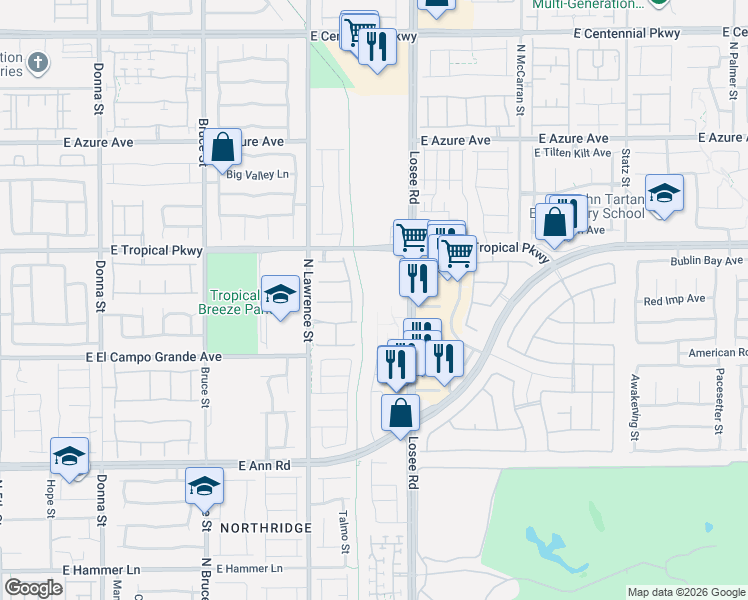 map of restaurants, bars, coffee shops, grocery stores, and more near 5848 Bellows Beach Street in North Las Vegas