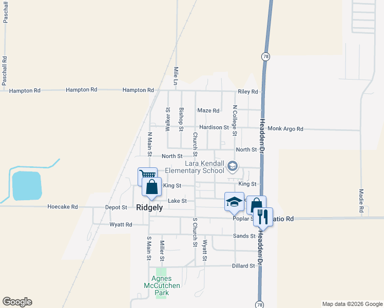 map of restaurants, bars, coffee shops, grocery stores, and more near 403 Church Street in Ridgely