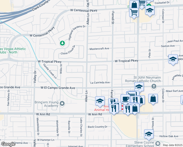 map of restaurants, bars, coffee shops, grocery stores, and more near 5908 Aqua Verde Street in North Las Vegas