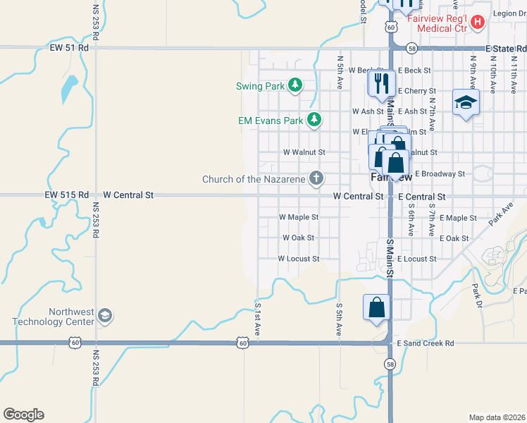 map of restaurants, bars, coffee shops, grocery stores, and more near 224 South 2nd Avenue in Fairview