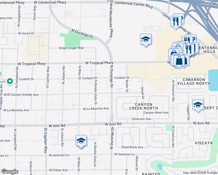 map of restaurants, bars, coffee shops, grocery stores, and more near Heather Rock Court in Las Vegas