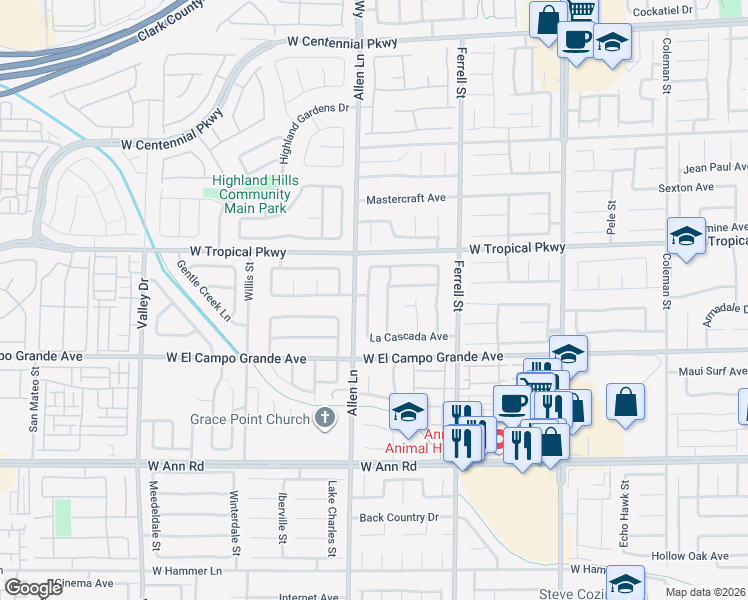 map of restaurants, bars, coffee shops, grocery stores, and more near 5908 Aqua Verde Street in North Las Vegas