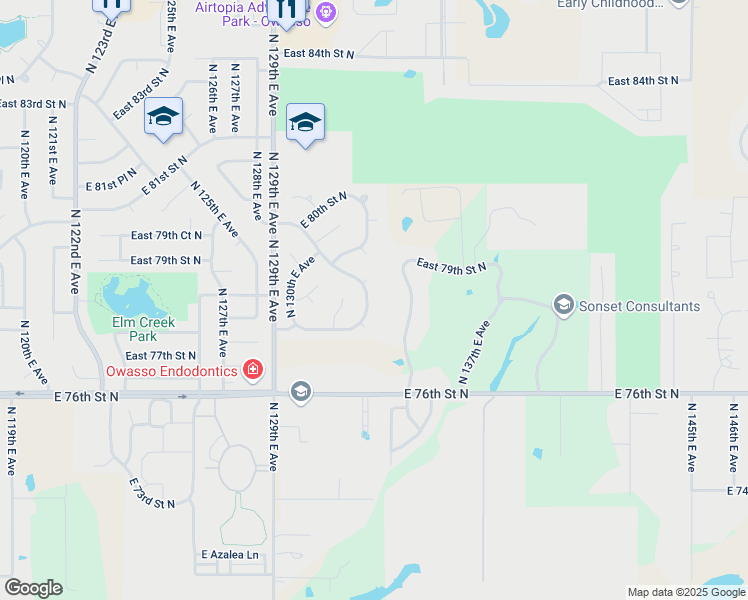 map of restaurants, bars, coffee shops, grocery stores, and more near 7709 North 132nd East Avenue in Owasso