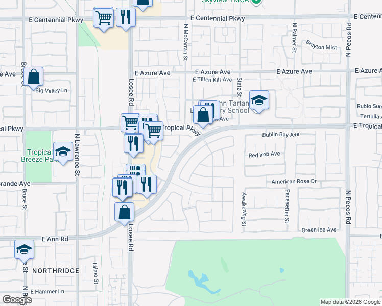 map of restaurants, bars, coffee shops, grocery stores, and more near 5905 Addy Lane in North Las Vegas