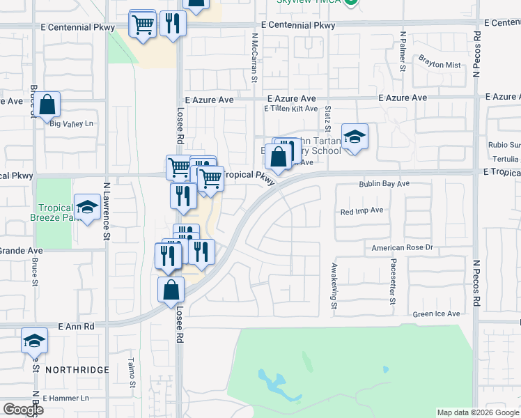 map of restaurants, bars, coffee shops, grocery stores, and more near 5905 Addy Lane in North Las Vegas