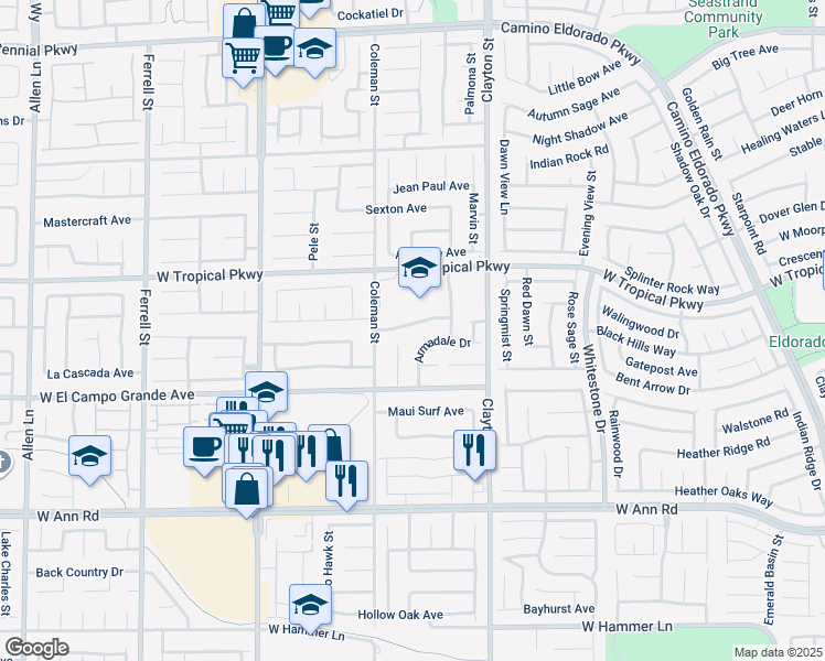 map of restaurants, bars, coffee shops, grocery stores, and more near 2217 Silver Clouds Drive in North Las Vegas