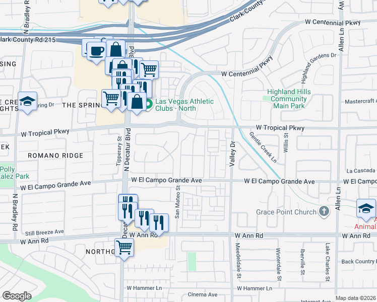 map of restaurants, bars, coffee shops, grocery stores, and more near 5925 Palmilla Street in North Las Vegas