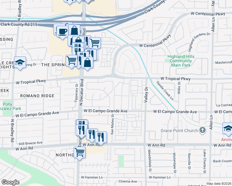 map of restaurants, bars, coffee shops, grocery stores, and more near 5925 Palmilla Street in North Las Vegas