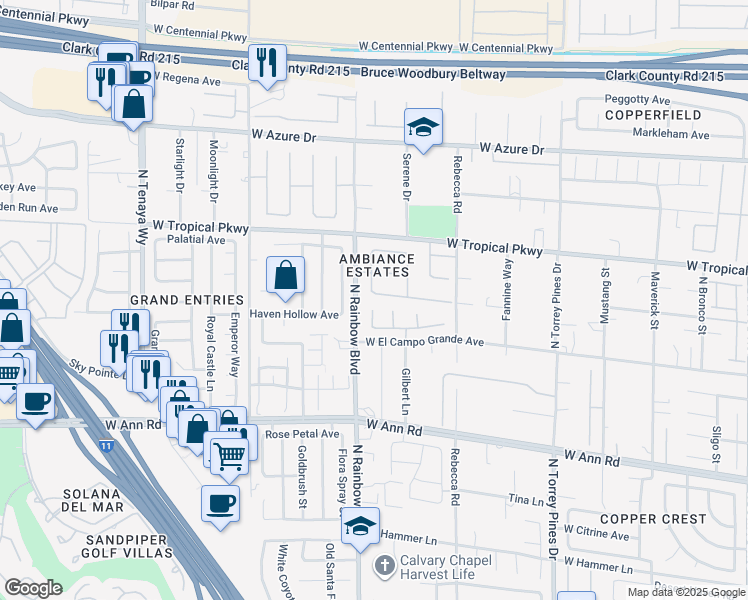 map of restaurants, bars, coffee shops, grocery stores, and more near 6781 Alpine Brooks Avenue in Las Vegas