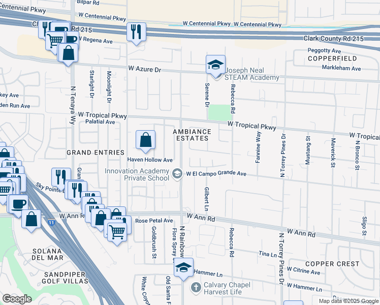 map of restaurants, bars, coffee shops, grocery stores, and more near 6781 Alpine Brooks Avenue in Las Vegas