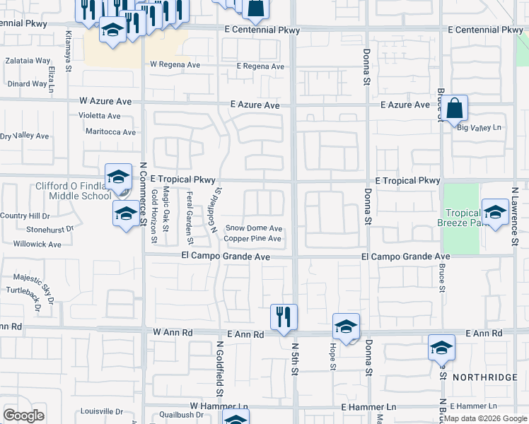 map of restaurants, bars, coffee shops, grocery stores, and more near 224 Raptors View Avenue in North Las Vegas