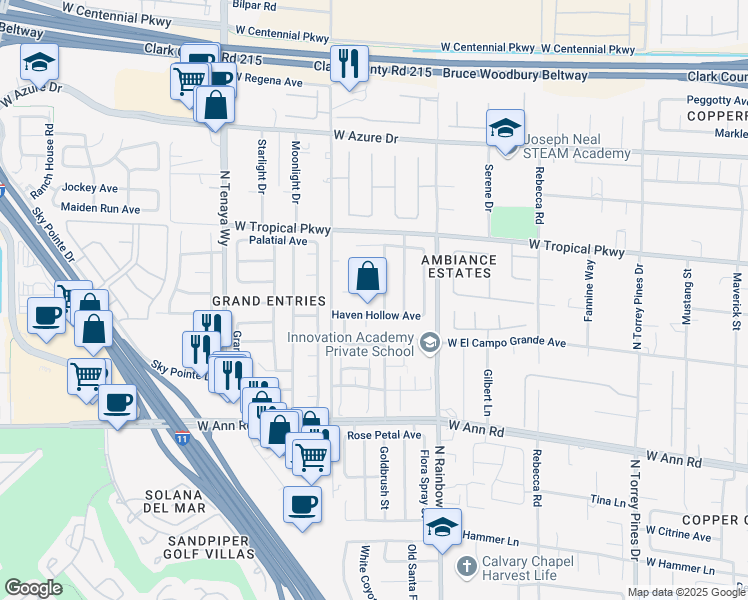 map of restaurants, bars, coffee shops, grocery stores, and more near 6808 Haven Hollow Avenue in Las Vegas
