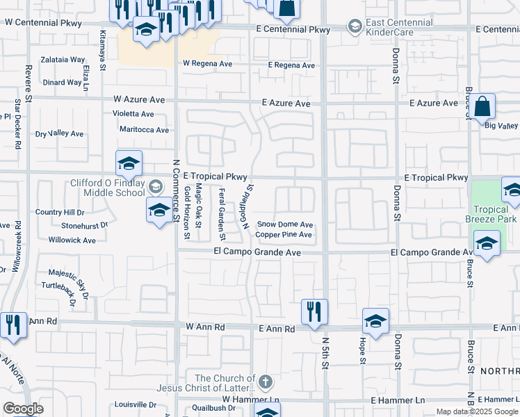 map of restaurants, bars, coffee shops, grocery stores, and more near 16 Raptors View Avenue in North Las Vegas