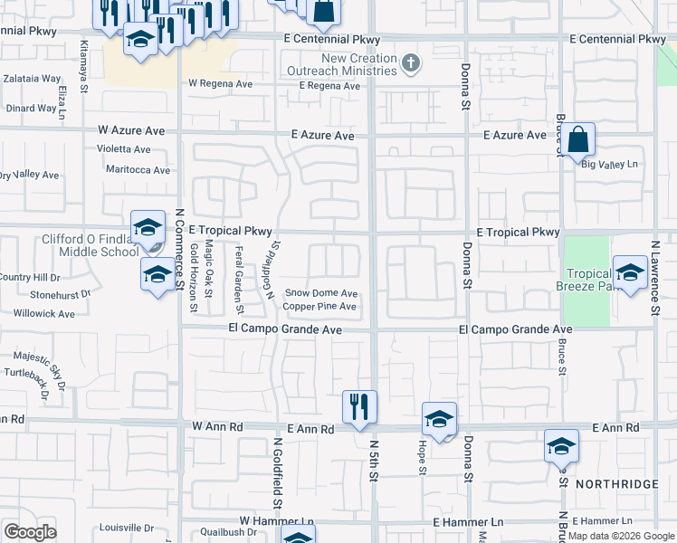 map of restaurants, bars, coffee shops, grocery stores, and more near 217 Raptors View Avenue in North Las Vegas