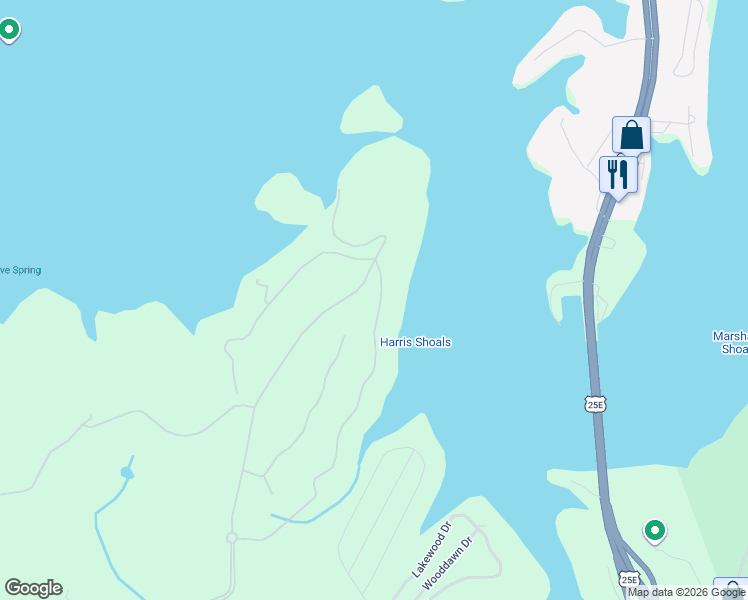 map of restaurants, bars, coffee shops, grocery stores, and more near 2156 Edgewater Sound in Morristown
