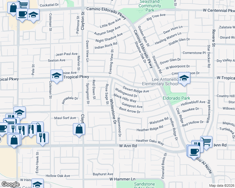 map of restaurants, bars, coffee shops, grocery stores, and more near 5881 Trailblazer Drive in North Las Vegas