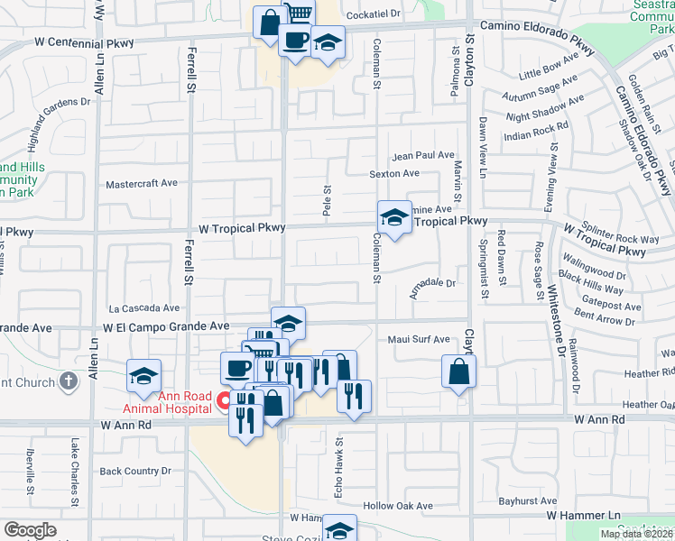map of restaurants, bars, coffee shops, grocery stores, and more near 2606 Gardenia Flower Avenue in North Las Vegas