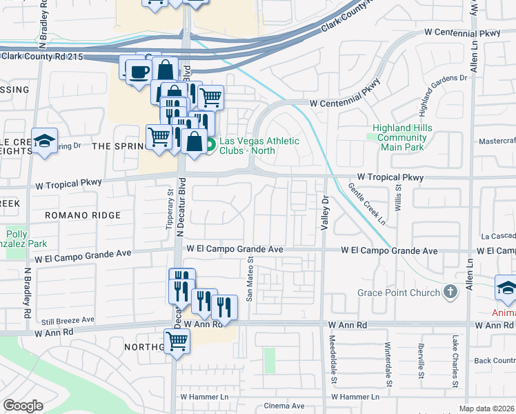 map of restaurants, bars, coffee shops, grocery stores, and more near 5925 Palmilla Street in North Las Vegas
