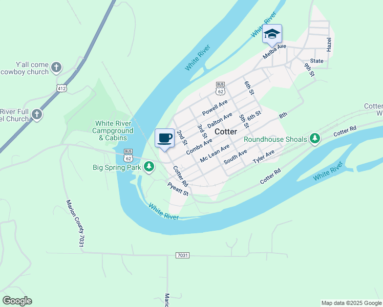 map of restaurants, bars, coffee shops, grocery stores, and more near 417 2nd Street in Cotter