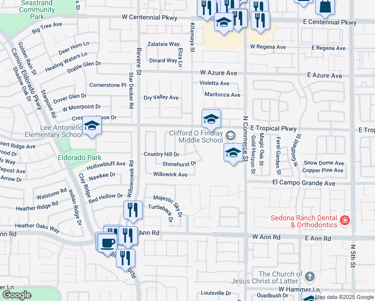 map of restaurants, bars, coffee shops, grocery stores, and more near 516 Country Hill Drive in North Las Vegas