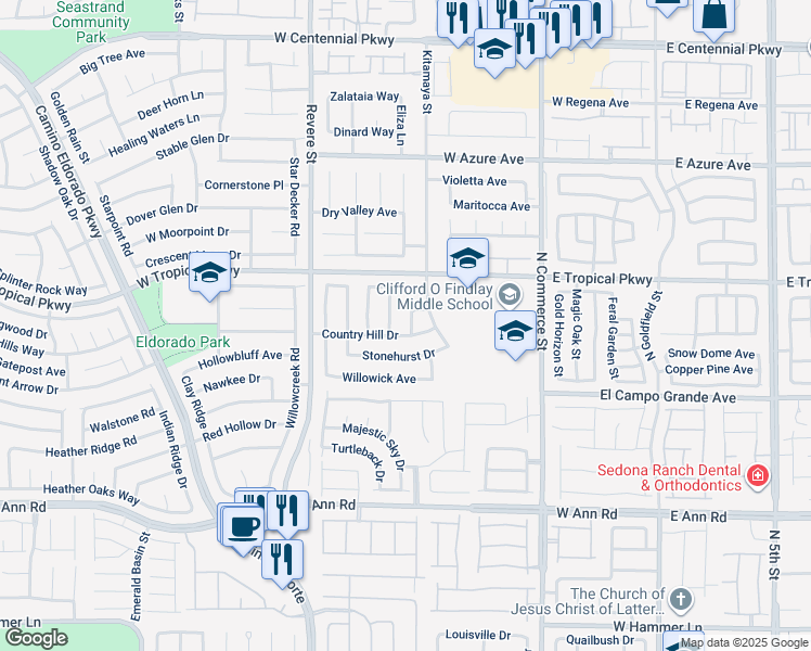 map of restaurants, bars, coffee shops, grocery stores, and more near 5909 North Hills Echo Street in North Las Vegas