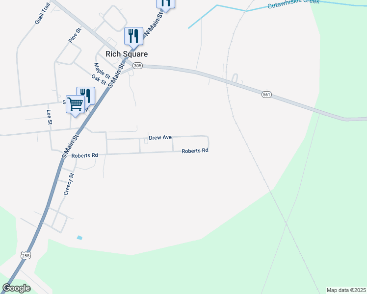 map of restaurants, bars, coffee shops, grocery stores, and more near 500-512 Roberts Road in Rich Square