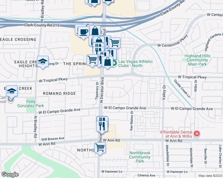 map of restaurants, bars, coffee shops, grocery stores, and more near 4705 Spooners Cove Avenue in North Las Vegas
