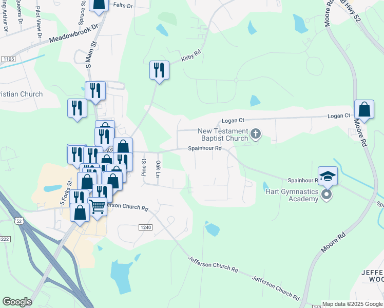 map of restaurants, bars, coffee shops, grocery stores, and more near 512 Spainhour Road in King