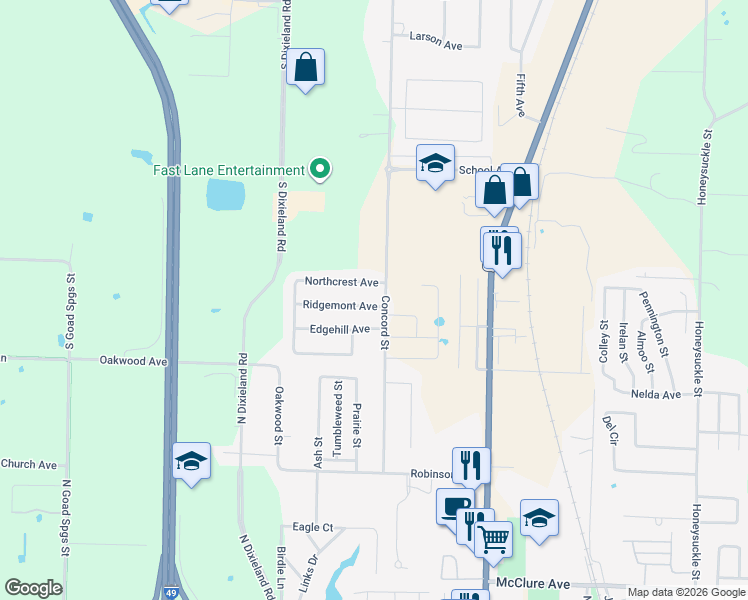 map of restaurants, bars, coffee shops, grocery stores, and more near 305 Ridgemont Avenue in Lowell