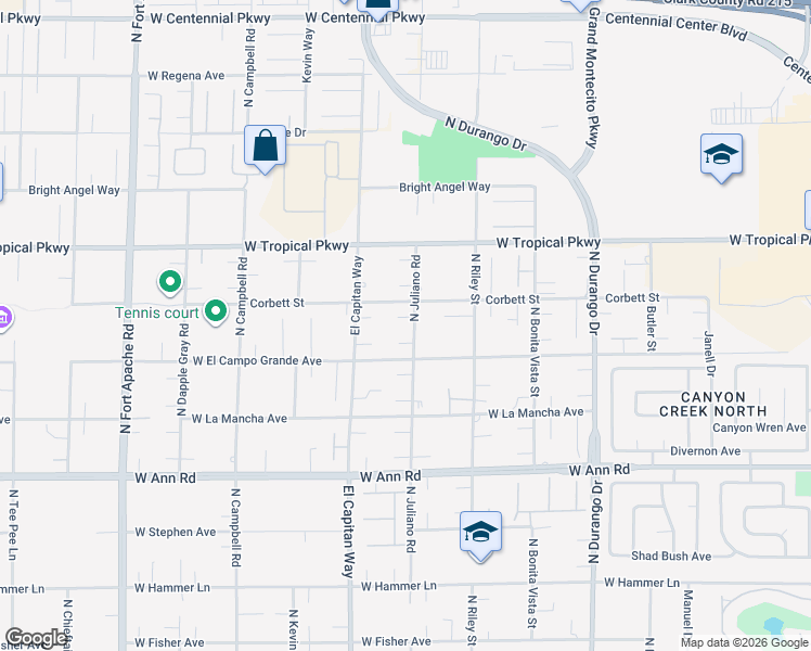 map of restaurants, bars, coffee shops, grocery stores, and more near 5865 North Juliano Road in Las Vegas