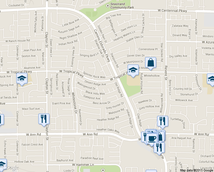 map of restaurants, bars, coffee shops, grocery stores, and more near 5870 Prairie Ridge Circle in North Las Vegas