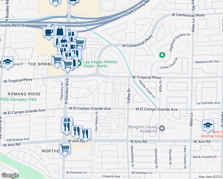 map of restaurants, bars, coffee shops, grocery stores, and more near 5855 Valley Drive in North Las Vegas