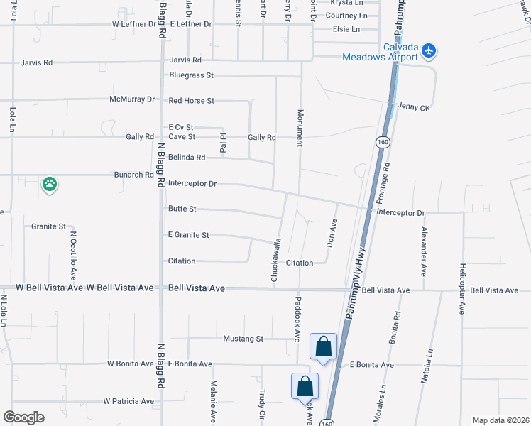 map of restaurants, bars, coffee shops, grocery stores, and more near 360 Butte Street in Pahrump