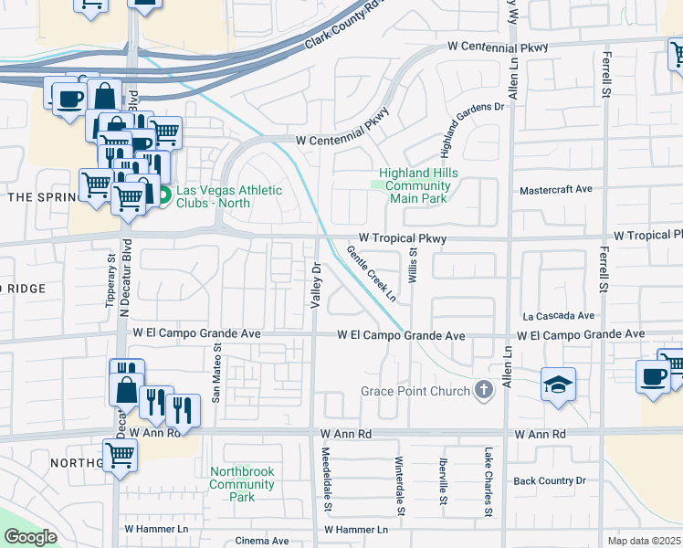 map of restaurants, bars, coffee shops, grocery stores, and more near 5914 Creekside Sands Lane in North Las Vegas