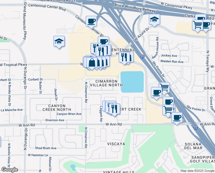 map of restaurants, bars, coffee shops, grocery stores, and more near 7849 Blue Charm Avenue in Las Vegas