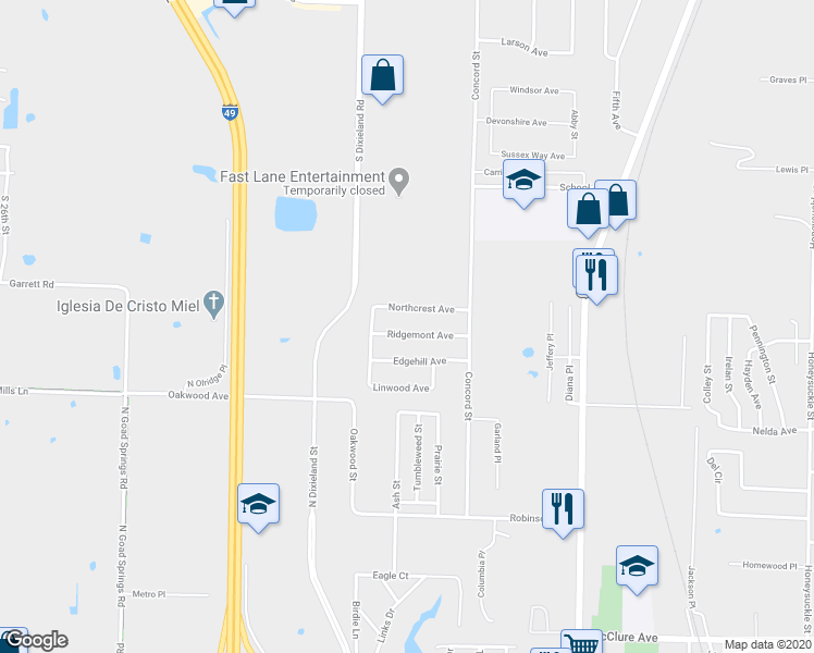 map of restaurants, bars, coffee shops, grocery stores, and more near 319 Ridgemont Avenue in Lowell