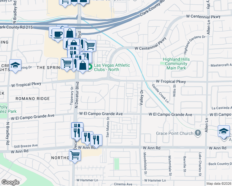 map of restaurants, bars, coffee shops, grocery stores, and more near 5925 Palmilla Street in North Las Vegas